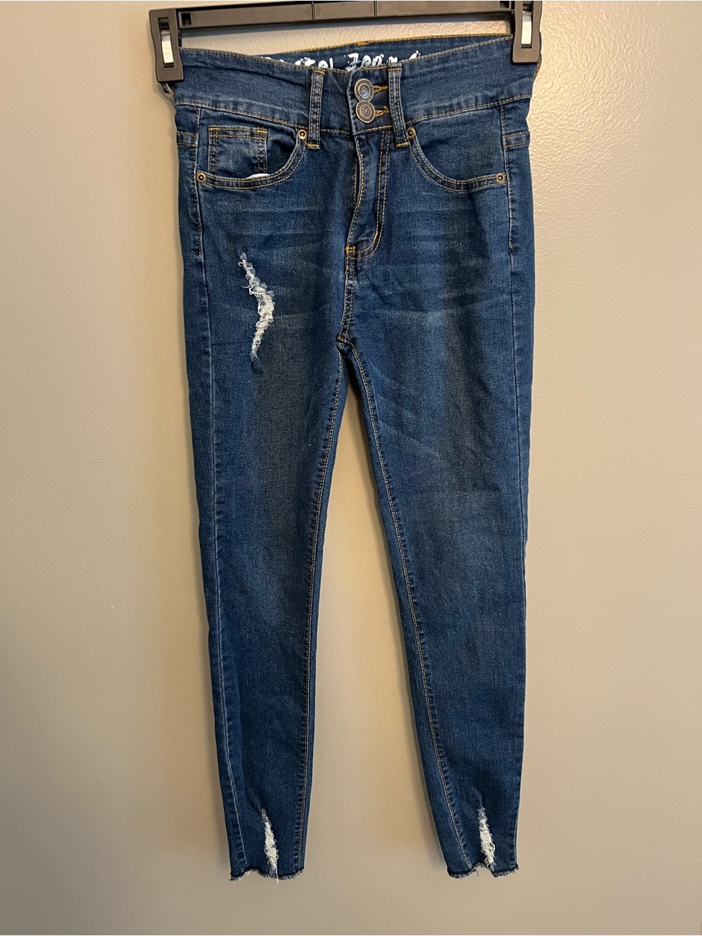 Dark Blue Distressed High-Rise Skinny Jeans